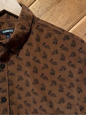Express Brown Corduroy Shirt with Black Floral Print